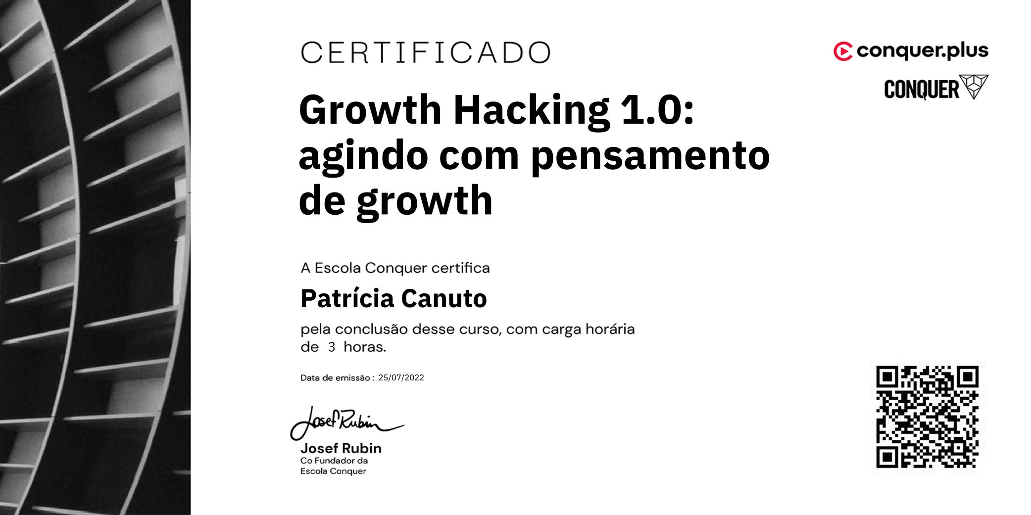 Certificado de Growth Hacking 1.0: agindo com pensamento de growth